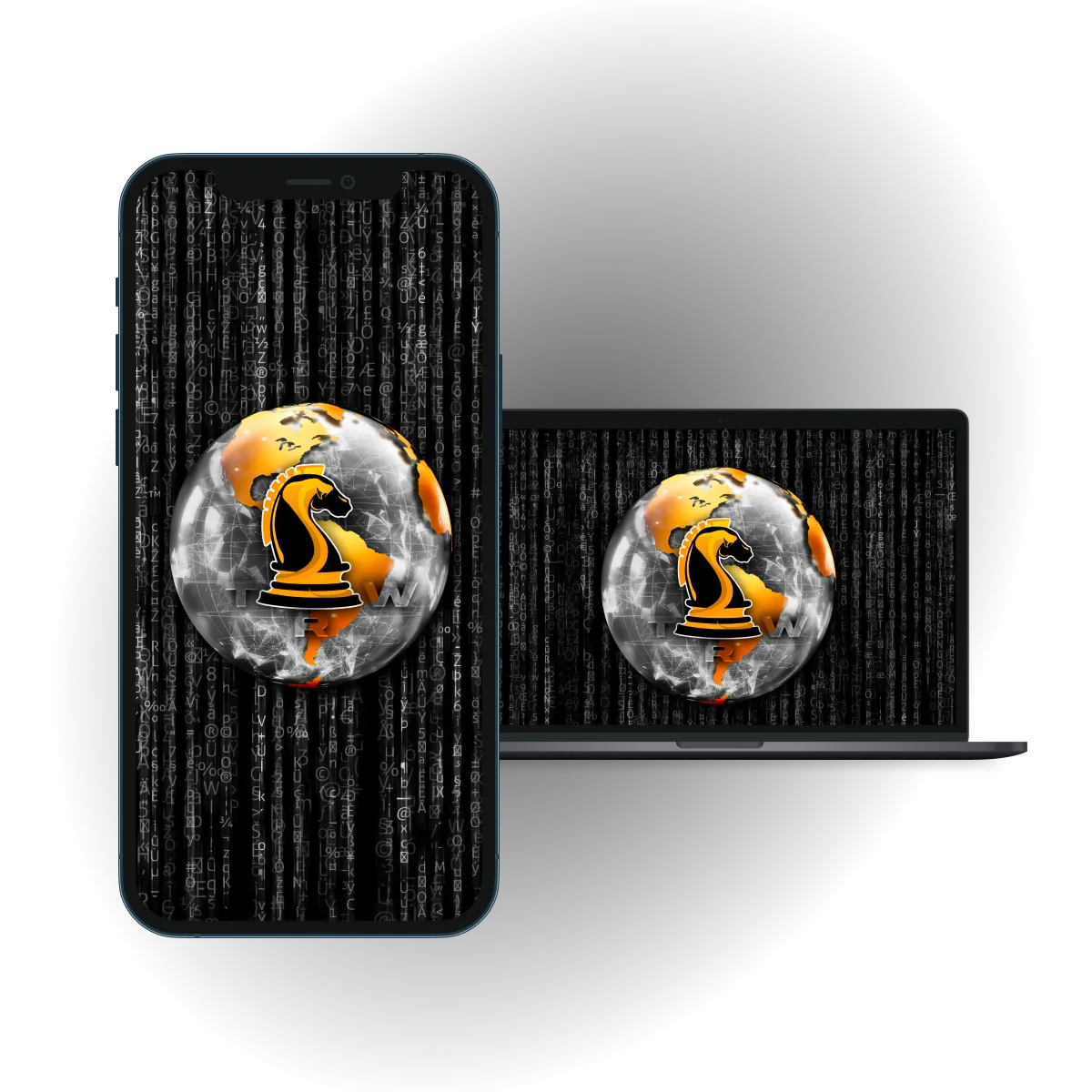 An iPhone and a Macbook withe The Real World logo on the screen